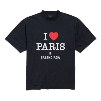 Balenciaga (WMNS) Balenciaga I Love Paris & Balenciaga T-shirt Medium Fit Black Faded 764235TRVU91041