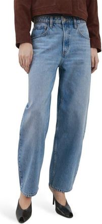 Mango High Waist Barrel Jeans in Medium Blue at Nordstrom, Size 10