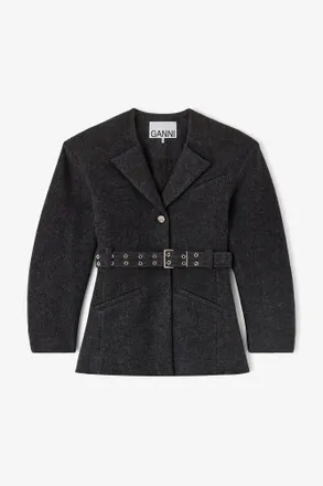 Ganni Mixed Jacket in Grey Wool - Size 10/12