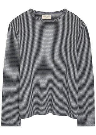 Officine G&eacute;n&eacute;rale Striped Cotton and Linen-blend T-shirt - Navy - XL