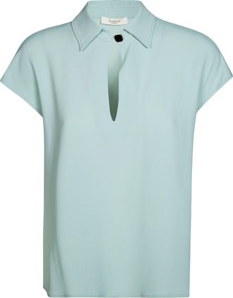 Incotex Lightweight Crepe Boxy Keyhole Short-Sleeved Top