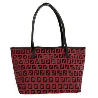 Fendi Black Red Color Canvas Leather Tote Bag (Pre-Owned)