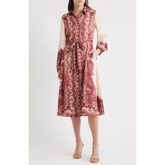 Julia Jordan Placed Print Long Sleeve Shirtdress in Red Ivory at Nordstrom Rack, Size 10