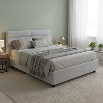 Dmora Cama Doble Brienno, Desenfundable, Con Almacenaje Made In Italy, Tama&ntilde;o Colch&oacute;n 160x190 Cm, Gris