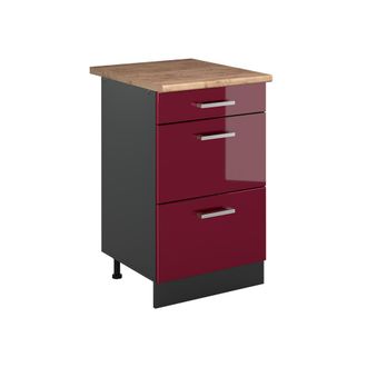 Vicco Mueble Bajo De Cocina R-line, Rojo De Alto Brillo/antracita, 50 Cm Encimera Roble Dorado, Vicco