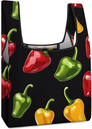 Generic Colorful Chili Pepper Shopping Bag Reusable Grocery Tote Bag Foldable Handbag for Travel Picnic