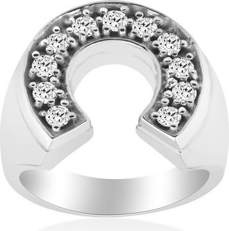 Pompeii3 3/4 Ct Mens Diamond Horseshoe Lucky Pinkie Ring 10k White Gold Fashion
