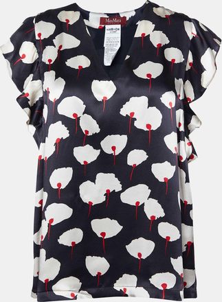 Max Mara Black Floral Print Silk Satin Blouse