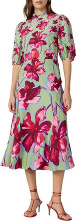 Diane Von F&uuml;rstenberg Nella Floral Mock Neck Midi Dress in Hibiscus Smoke Degrade at Nordstrom, Size 12