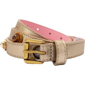 Kurt Geiger Octavia Embellished Metallic Leather Belt in Gold at Nordstrom, Size X-Small