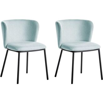 Beliani Set di 2 sedie da pranzo moderne Seduta imbottita in tessuto Senza braccioli Schienale curvo Gambe nere Azzurro Mina