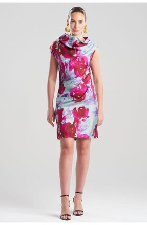 Natori Mira Silk Twill Asymmetric Funnel Neck Dress in Fuchsia at Nordstrom, Size 10