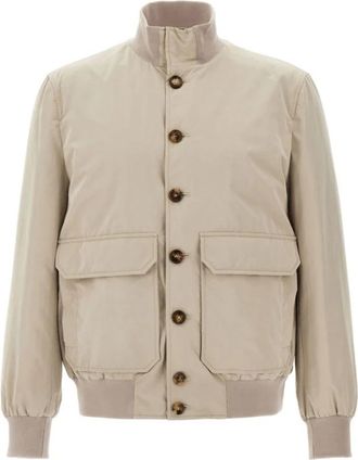 Brunello Cucinelli Beige Waterafstotende Bomberjack - Heren - Zomerjassen - Beige - 2XL - Polyester - Jassen