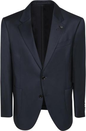 Lardini Klassieke wollen jas met reversspeld - Heren - Blazers - Blauw - 3XL - Wol - Jassen