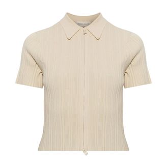 Victoria Beckham Tops, Dames, Beige, S, Ribbed Short-Sleeve Top