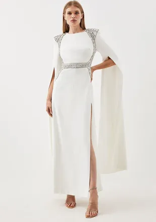 Karen Millen Embellished Caddy Cape Sleeve Woven Maxi Dress