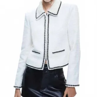 Alice & Olivia Kidman Pearl Collar Boxy Jacket In White