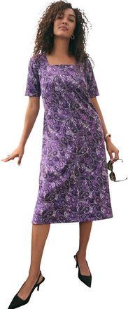 Jessica London Stretch Cotton Square Neck Midi Dress in Purple Garden Paisley at Nordstrom, Size 16
