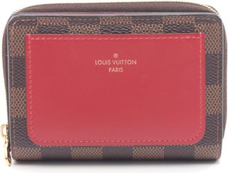 Louis Vuitton Brown Damier Canvas Red Color Damier Canvas Wallet (Bi-Fold) (Pre-Owned)