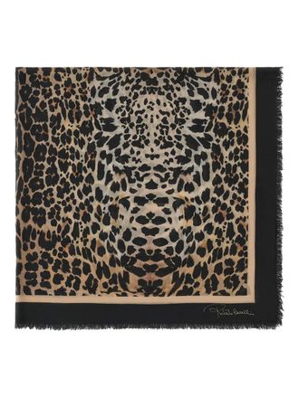 Roberto Cavalli leopard-print scarf - women - Wool/Polyester - One Size - Brown