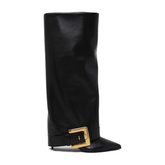 Balmain Leather Buckle Knee-High Boots - female - Balmain - High Boots - Black - 4 UK - Shoes