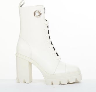 Giuseppe Zanotti Cubalibre White Leather Block Heel Boots