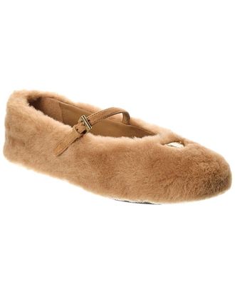 Prada Logo Shearling Ballerina Flat