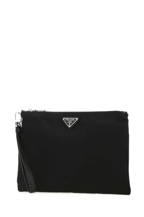 Prada Mens Black Re-Nylon Clutch Nero Poliammidericiclata-Vitello