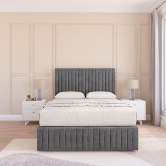 Sloomy Madison Plush Bed Set, No Drawers Mattress & 54 Headboard in Dark Grey | Size: Small Double
