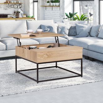 IDMarket Idmarket - Mesa De Centro Cuadrada Con Tablero Elevable Detroit Dise&ntilde;o Industrial