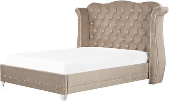 Beliani Beliani - Cama Con Somier De Terciopelo Gris Pardo 180 X 200 Cm Cabecero Capiton&eacute; Ayette