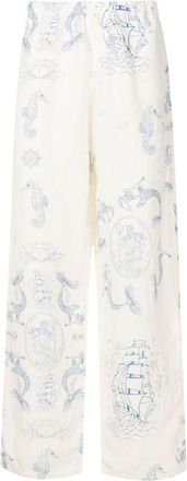 Amir Slama graphic-print straight-leg trousers - men - Viscose/Linen/Flax/Silk - P - White