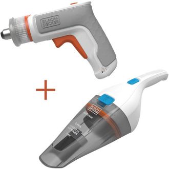 Black+Decker Black&decker - Kit: cacciavite esagonale 3,6V + aspirabriciole 3,6V BCKNVCRTA01-QW black&decker