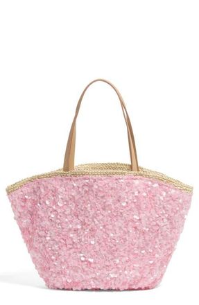 Stoney Clover Lane Curve Sequin Raffia Tote in Sequined Pink at Nordstrom