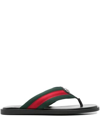 Gucci Web-stripe sandals - men - Calf Leather/Fabric/Calf Leather/Fabric/Rubber - 10 - Black