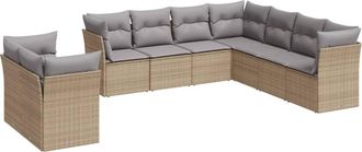 vidaXL Set De Sof&aacute;s De Jard&iacute;n 9 Pzas Con Cojines Rat&aacute;n Sint&eacute;tico Beige Vidaxl