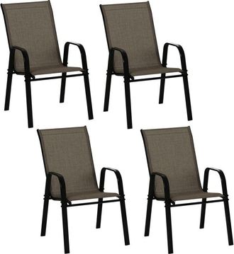 OUTSUNNY Set of 4 Garden Dining Chair Set Outdoor w/ High Back Armrest Brown