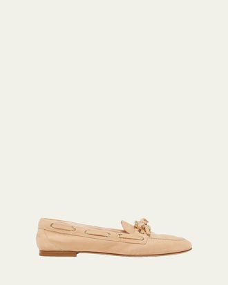 Roger Vivier Roundytoe Strass Suede Boat Loafers