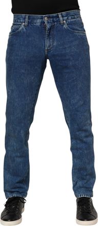 Dolce & Gabbana Mens Blue Cotton Logo Plaque Denim Jeans Clothing