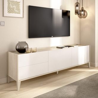 Dmora Mueble Tv Waynes, 2 Cajones, 1 Estante, 2 Puertas, 39x129x50h Cm Blanco