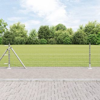 Berkfield Home Euro Fence with 13 Flanged Posts 0.4x25 m Galvanised Steel in Silver
