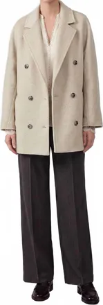 Current Air Double Breasted Wool Coat In Oatmeal Heather