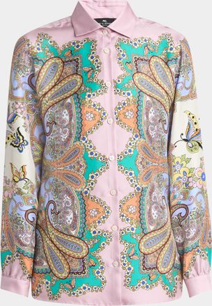 Etro Pink Lucky Charm Medallion Silk Twill Blouse