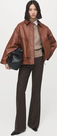 Mango Oversized leather jacket cognac - Donna - XS - MANGO