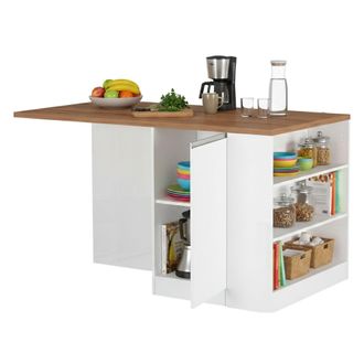 Dmora Dmora - Isla De Cocina Osvaldo, Mesa Auxiliar De Almacenaje, Mueble De Cocina Con 2 Puertas, 100% Made In Italy, 160x90h90 Cm, Blanco Brillo Y Roble, 