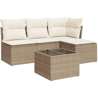 vidaXL Juego De Sof&aacute;s Jard&iacute;n Con Cojines 5 Pzas Rat&aacute;n Sint&eacute;tico Beige Vidaxl