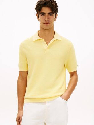 Tommy Hilfiger Mens Short-Sleeve Waffled Sweater Polo - Yellow - XXL