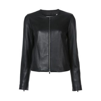 Vince Jassen, Dames, Zwart, M, Leer, Leren Jas met Ritssluiting