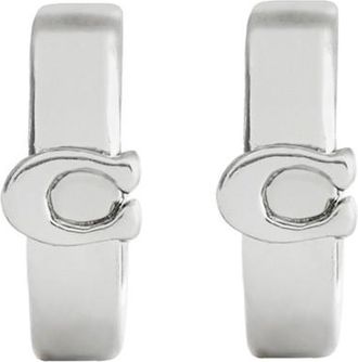 Coach Logo Hoop Earrings - Silver - One Size