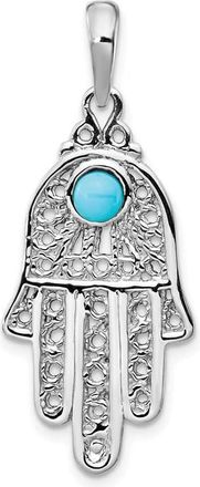 Diamond2Deal 14k White Gold Turquoise Filigree Chamseh Pendant